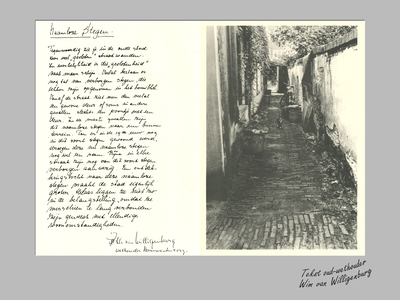 716791 Tentoonstellingspaneel met een foto van een onbekende steeg in Utrecht en een tekst van de Utrechtse ...